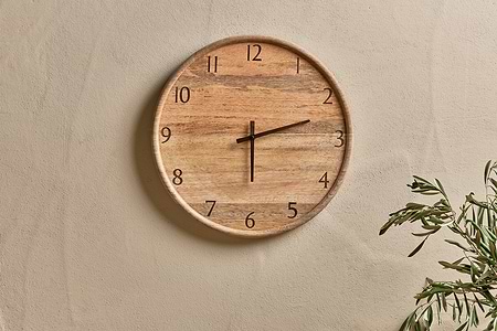 Som Mango Wood Clock - Natural-DECORATIVE ACCESSORIES-Nkuku