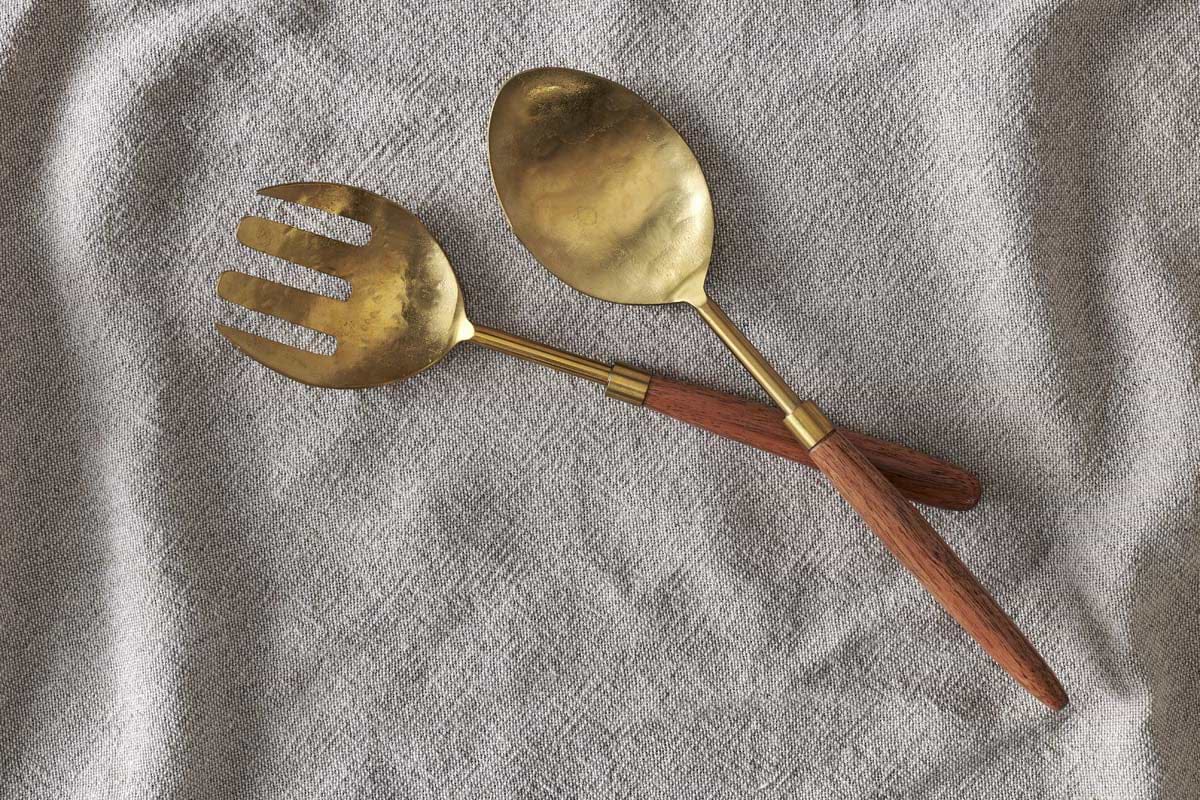 Soni Salad Servers - Gold & Acacia (Set of 2)