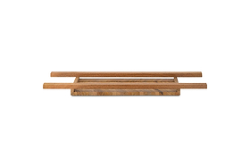 The Sukha Mango Bath Bridge - Natural by nkuku features a rectangular mango wood design with three raised slats on a light stone base, offering minimalist style and spa-like vibes for your bathroom.