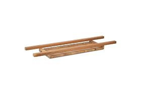 The Sukha Mango Bath Bridge - Natural by nkuku features a rectangular mango wood tray with raised sides and parallel handles. Its natural finish and minimalist design create a spa-like ambiance in your bathroom.