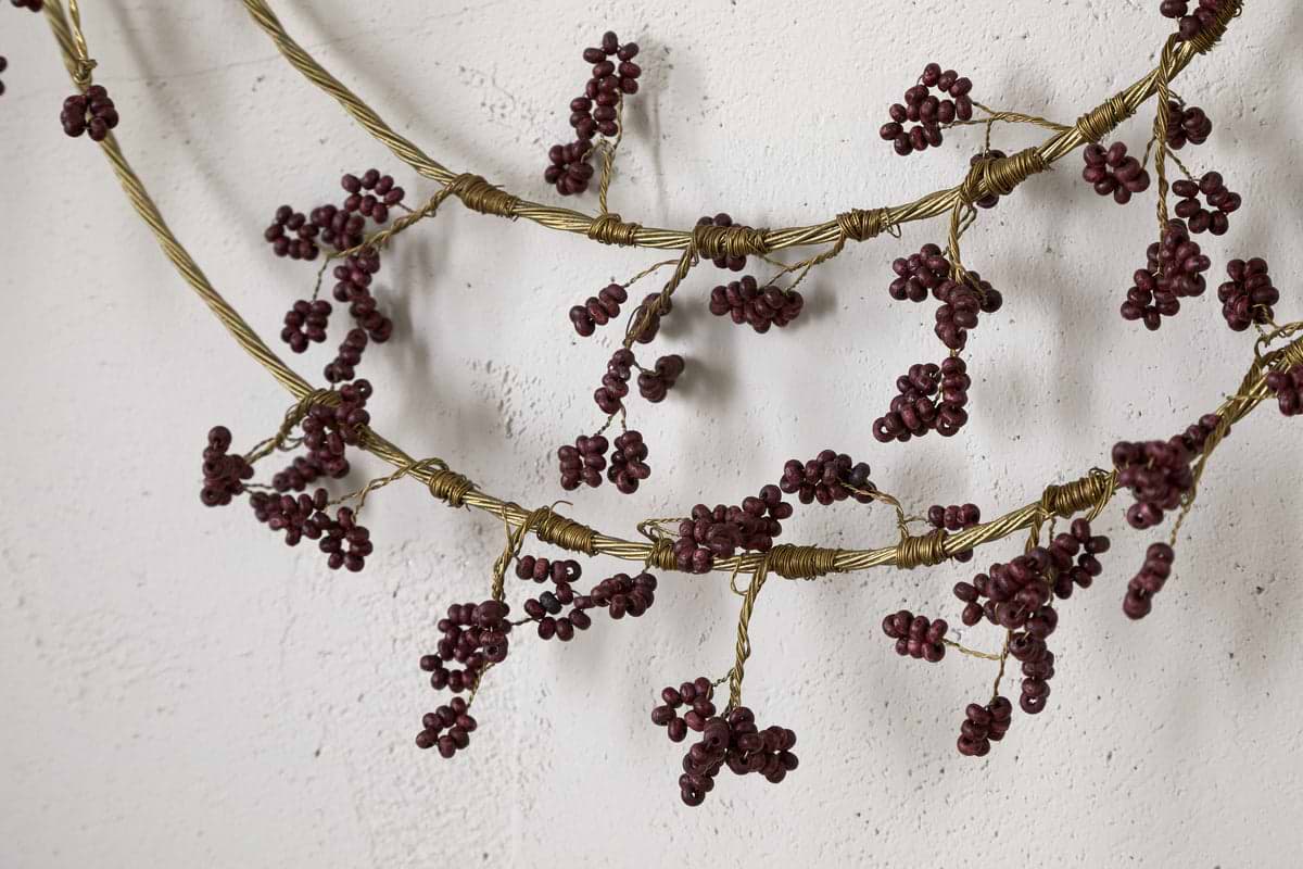 Tanu Layered Mango Wood Beaded Wreath - Brass & Ruby
