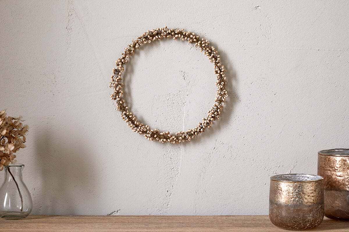 Tanu Mango Wood Beaded Wreath - Brass & Natural-CHRISTMAS DECORATIONS-Nkuku