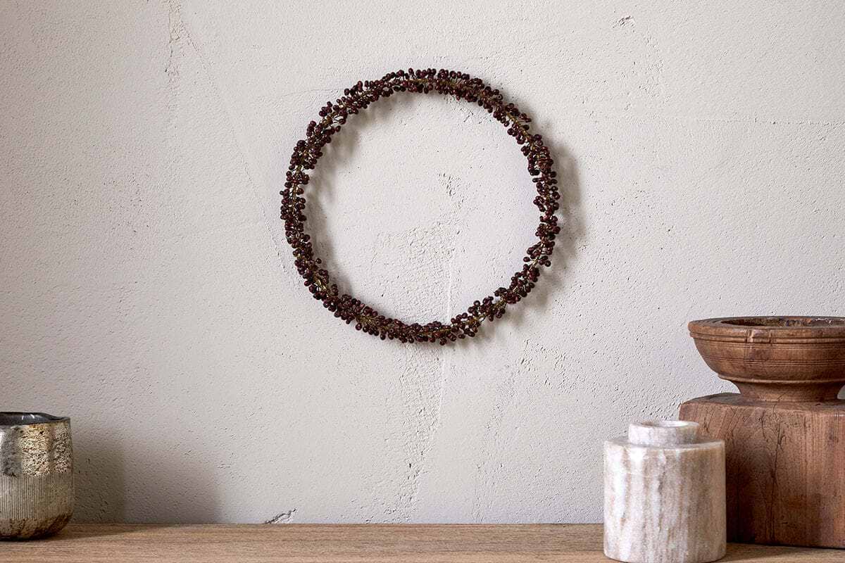 Tanu Mango Wood Beaded Wreath - Brass & Ruby-CHRISTMAS DECORATIONS-Nkuku
