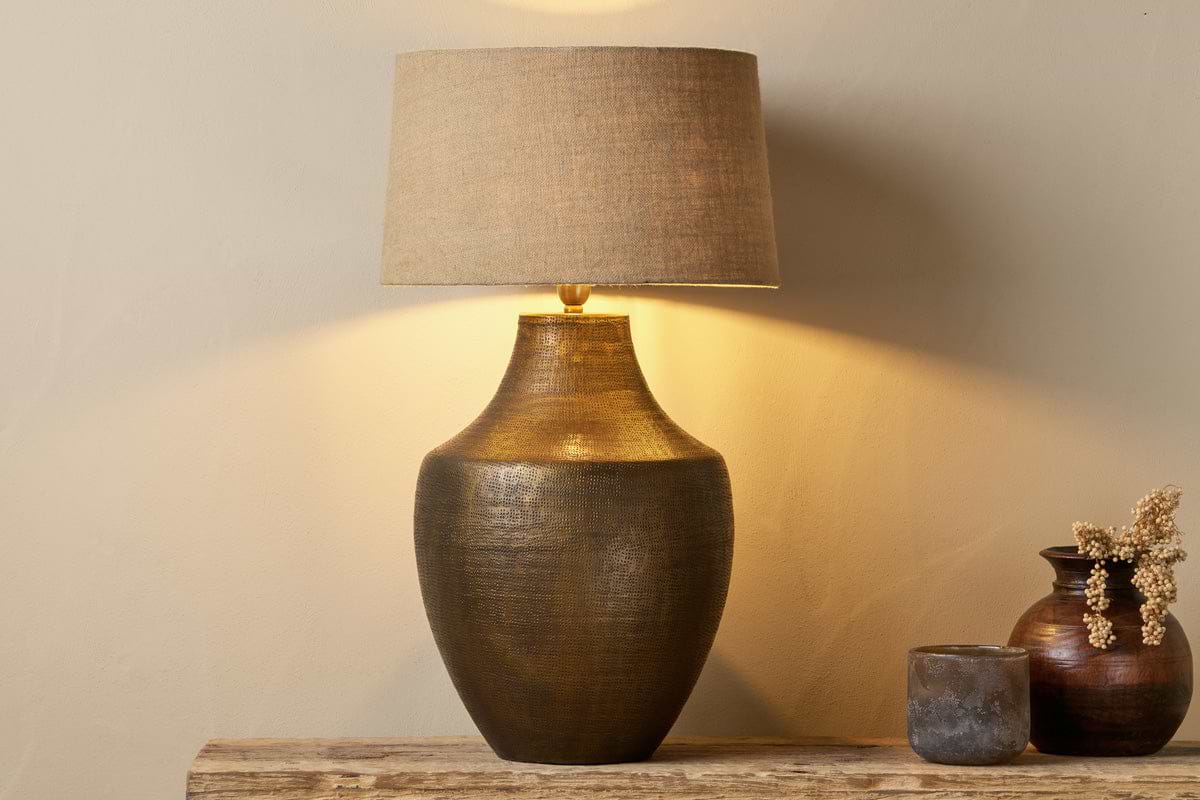 Tanda Etched Statement Table Lamp - Antique Brass - Extra Large-LAMPS-Nkuku
