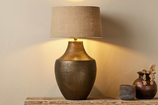 Tanda Etched Statement Table Lamp - Antique Brass - Extra Large-LAMPS-Nkuku