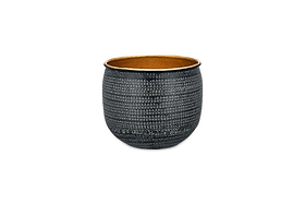 Tembesi Etched Planter - Antique Black & Brass