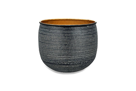 Tembesi Etched Planter - Antique Black & Brass
