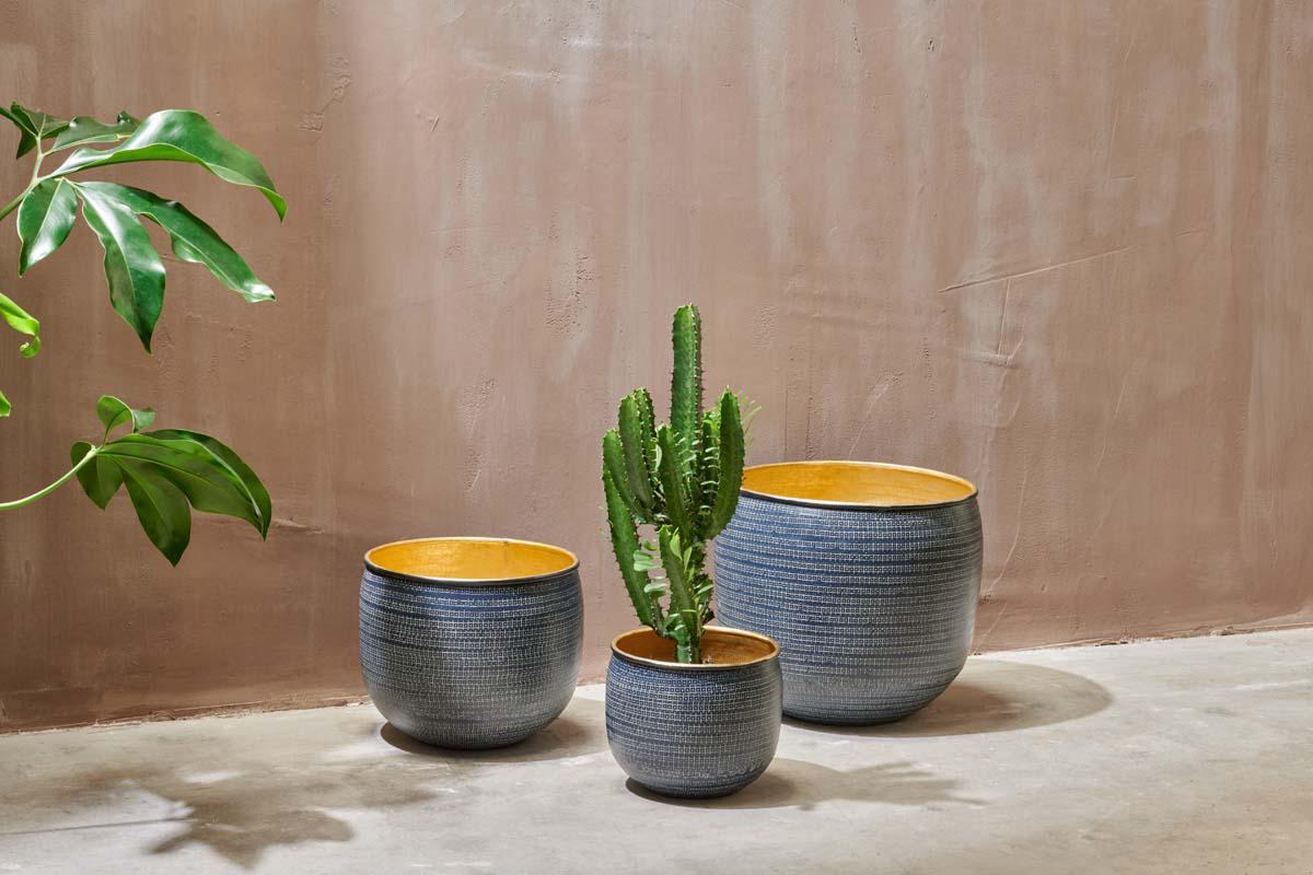 Tembesi Etched Planter - Antique Black & Brass-VASES & PLANTERS-Nkuku