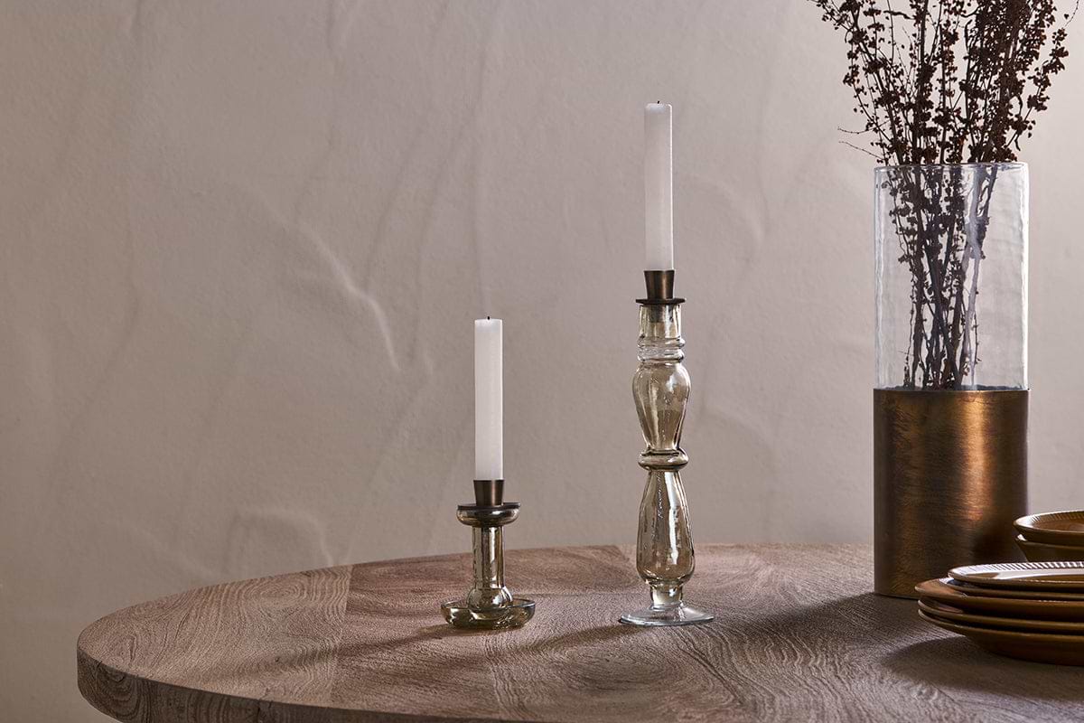 Tharad Recycled Glass Candle Holder - Smoke Lustre-CANDLES HOLDERS & LANTERNS-Nkuku
