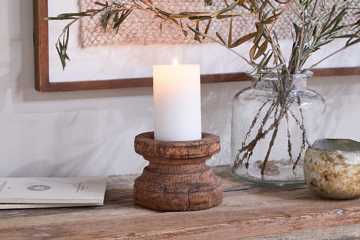 Thoko Reclaimed Round Candlestick - Dark Stain