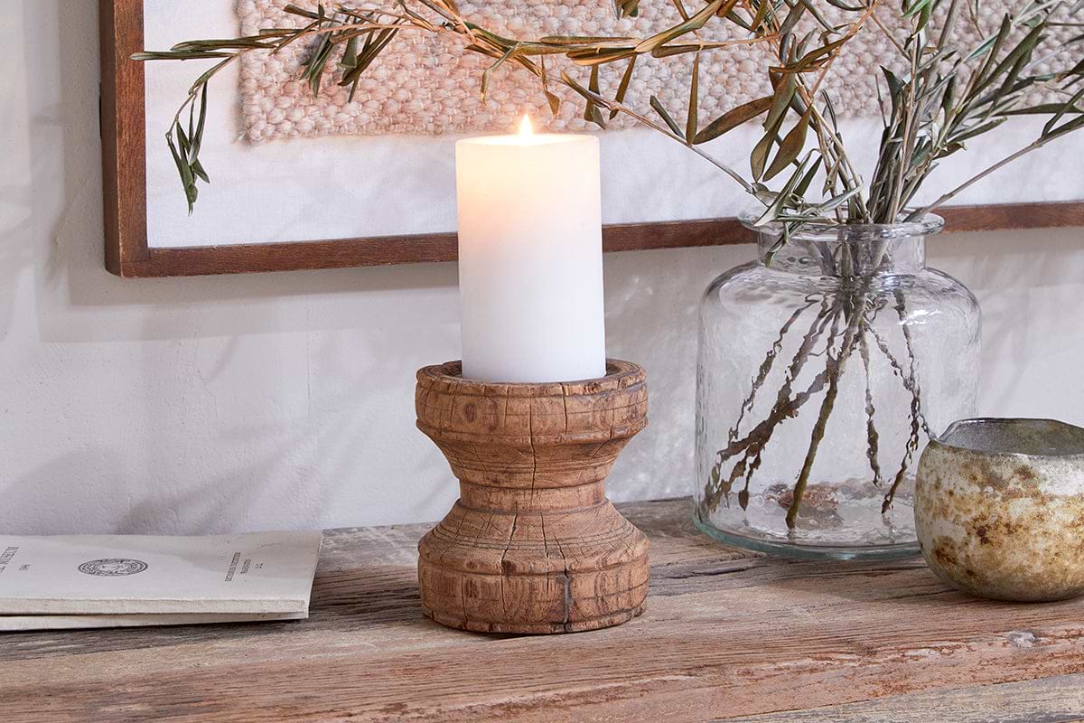 Thoko Reclaimed Round Candlestick - Dark Stain-CANDLES HOLDERS & LANTERNS-Nkuku