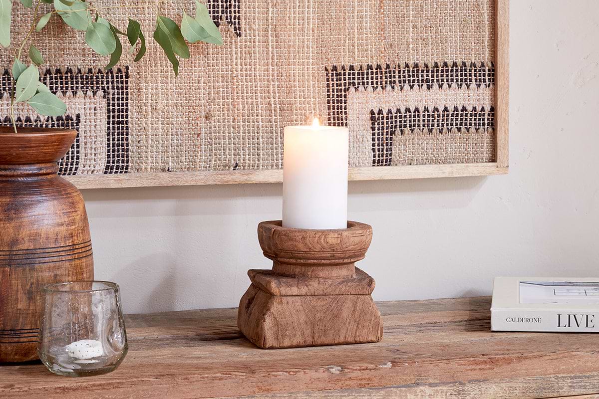 Thoko Reclaimed Square Candlestick - Dark Stain-CANDLES HOLDERS & LANTERNS-Nkuku