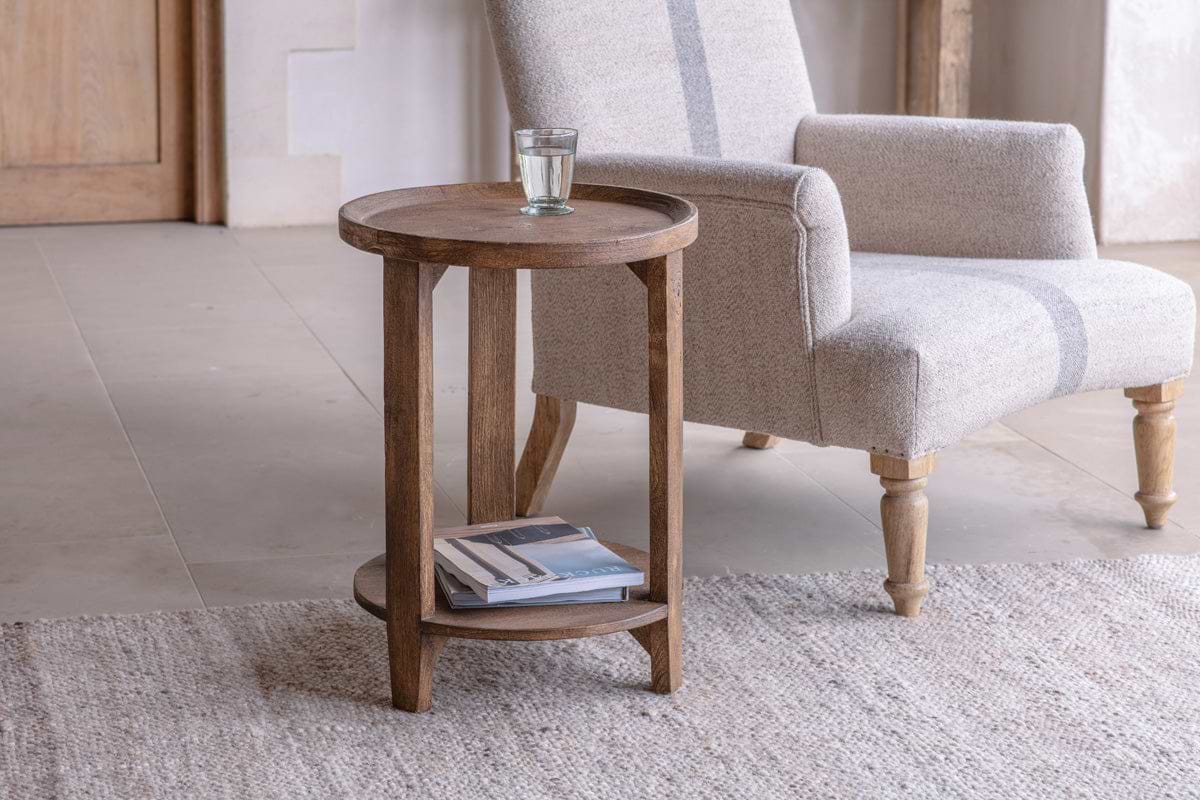 Triveni Mango Wood Side Table - Walnut Stain-TABLES-Nkuku