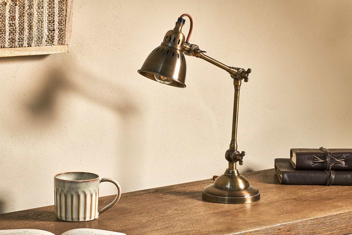 Tubu Antique Brass Desk Lamp-LAMPS-Nkuku
