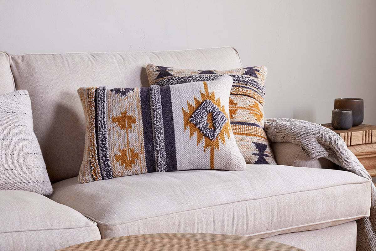 Tussi Sia Cushion Cover - Mustard & Grey-TEXTILES-Nkuku
