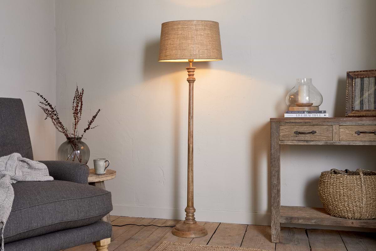 Usha Classic Wooden Floor Lamp - Natural-LAMPS-Nkuku