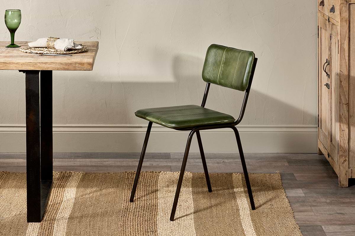 Ukari Leather Dining Chair - Rich Green-SEATING-Nkuku