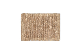 The Vandi Jute Doormat by nkuku is a rectangular, natural light-brown mat with a woven diamond pattern and slightly raised edges, displayed on a white background.