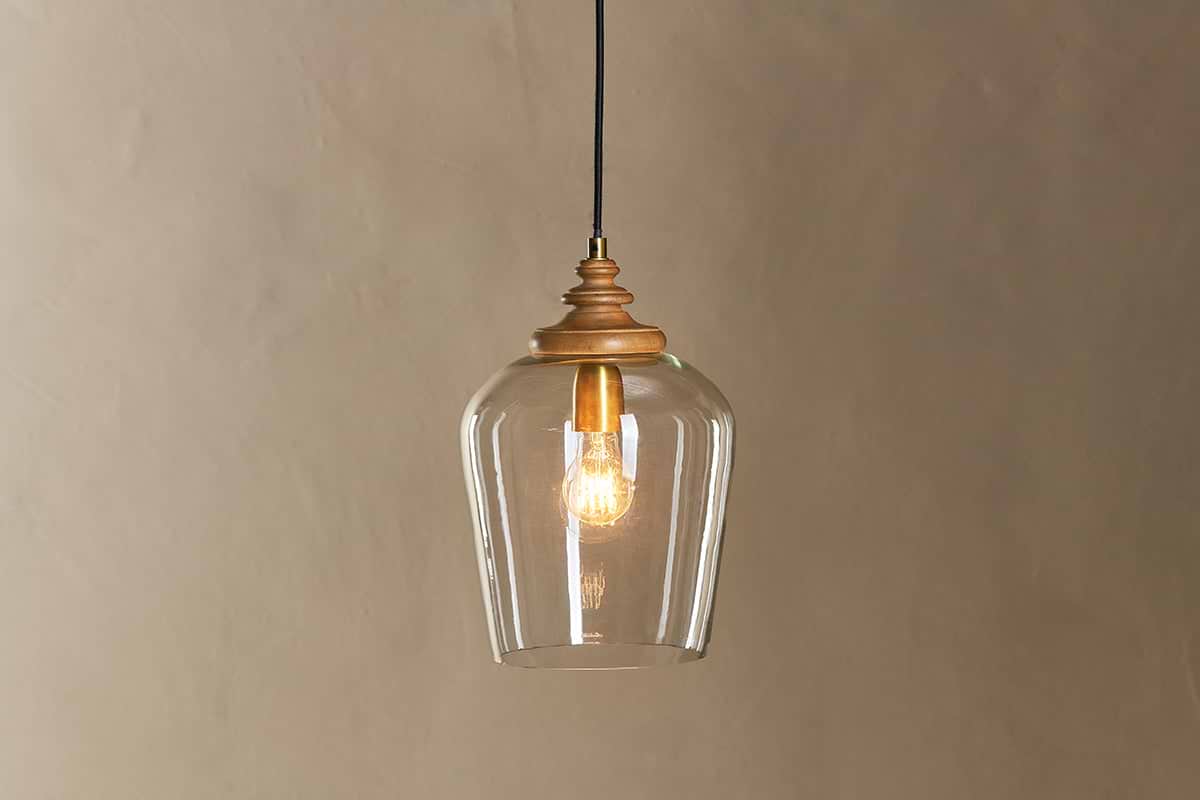 Varuna Mango Wood & Glass Pendant Lamp - Natural & Clear-LIGHTS-Nkuku