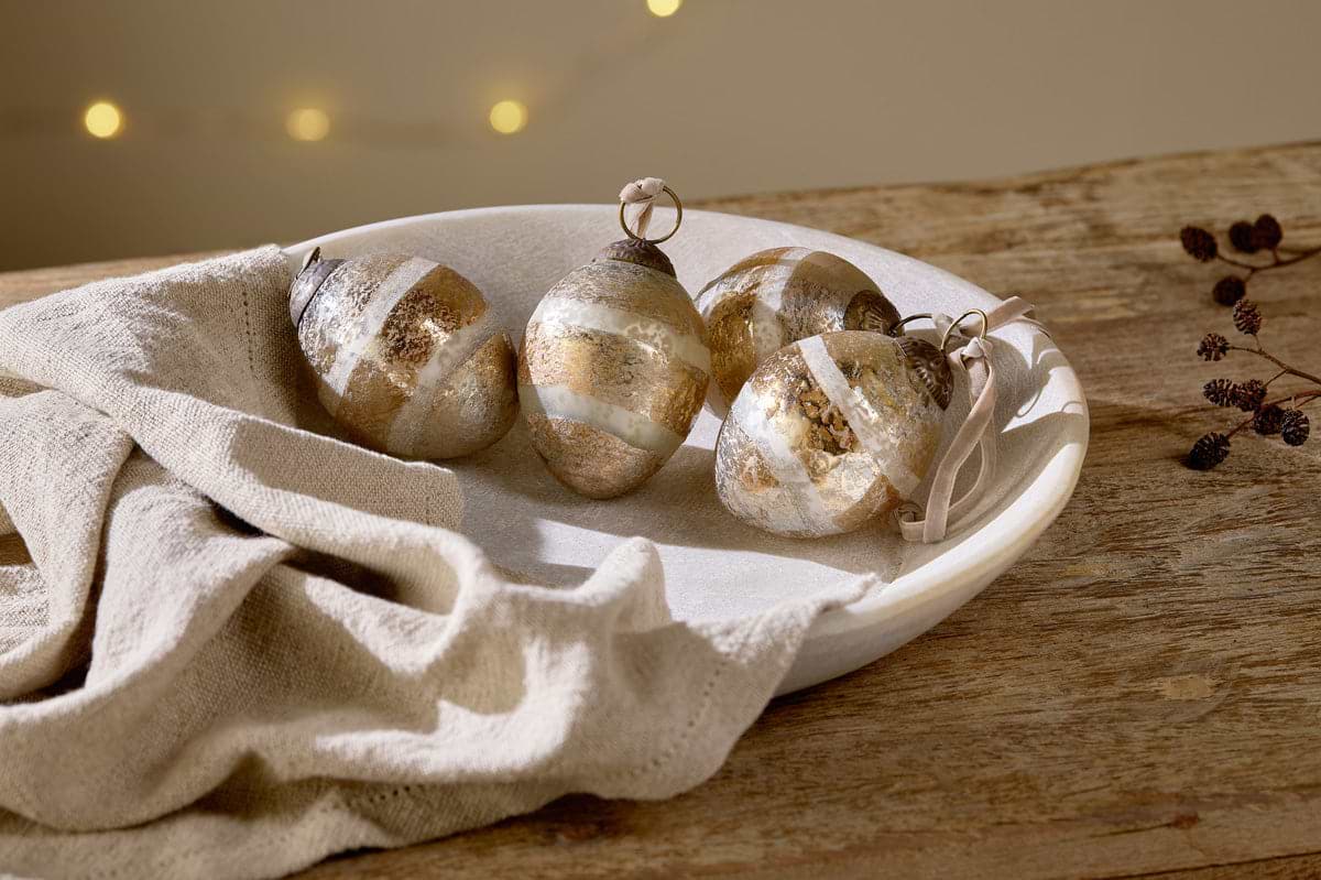 Viti Baubles - Gold (Set of 4)-CHRISTMAS DECORATIONS-Nkuku