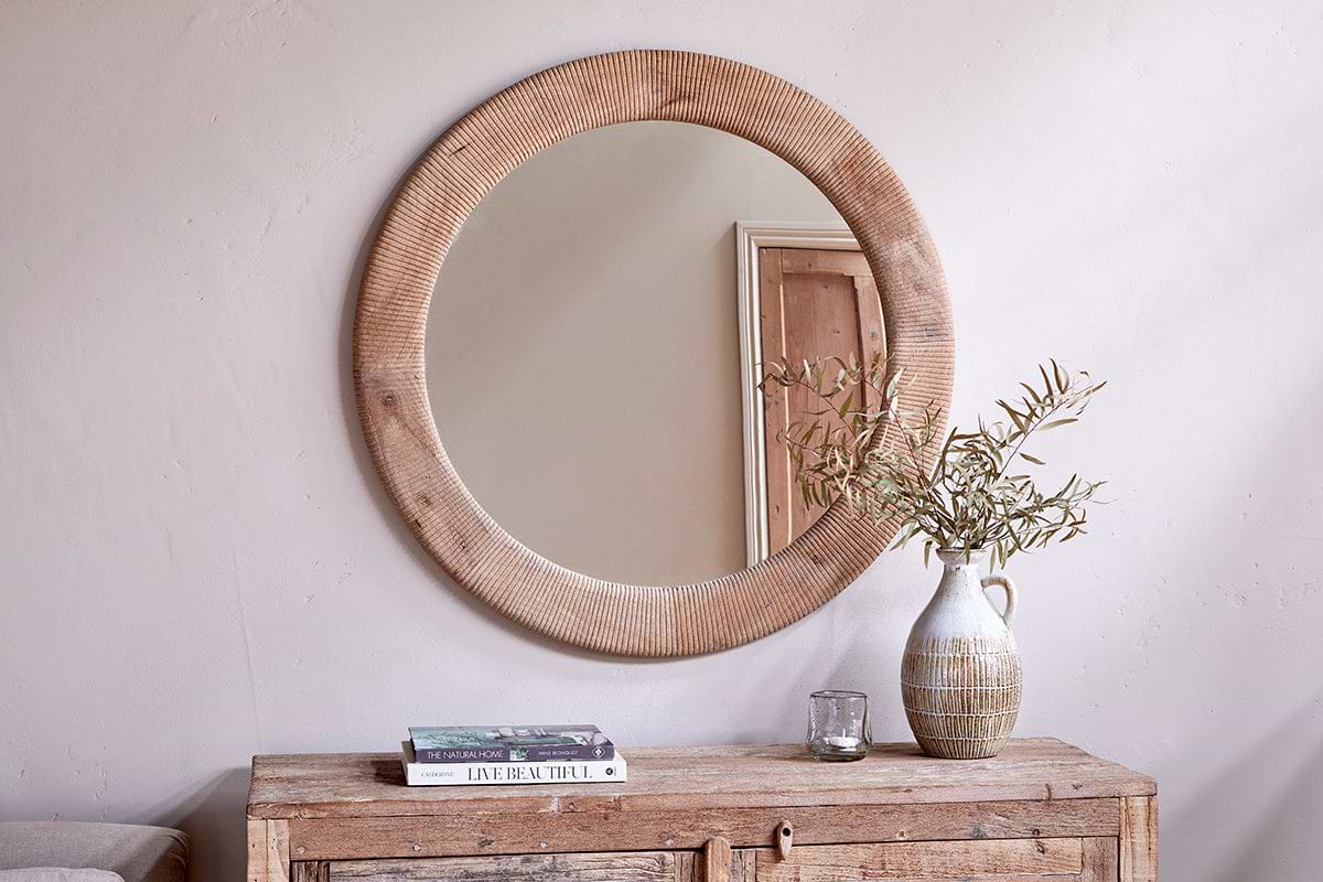 Vivan Grooved Wood Mirror - Natural-MIRRORS-Nkuku