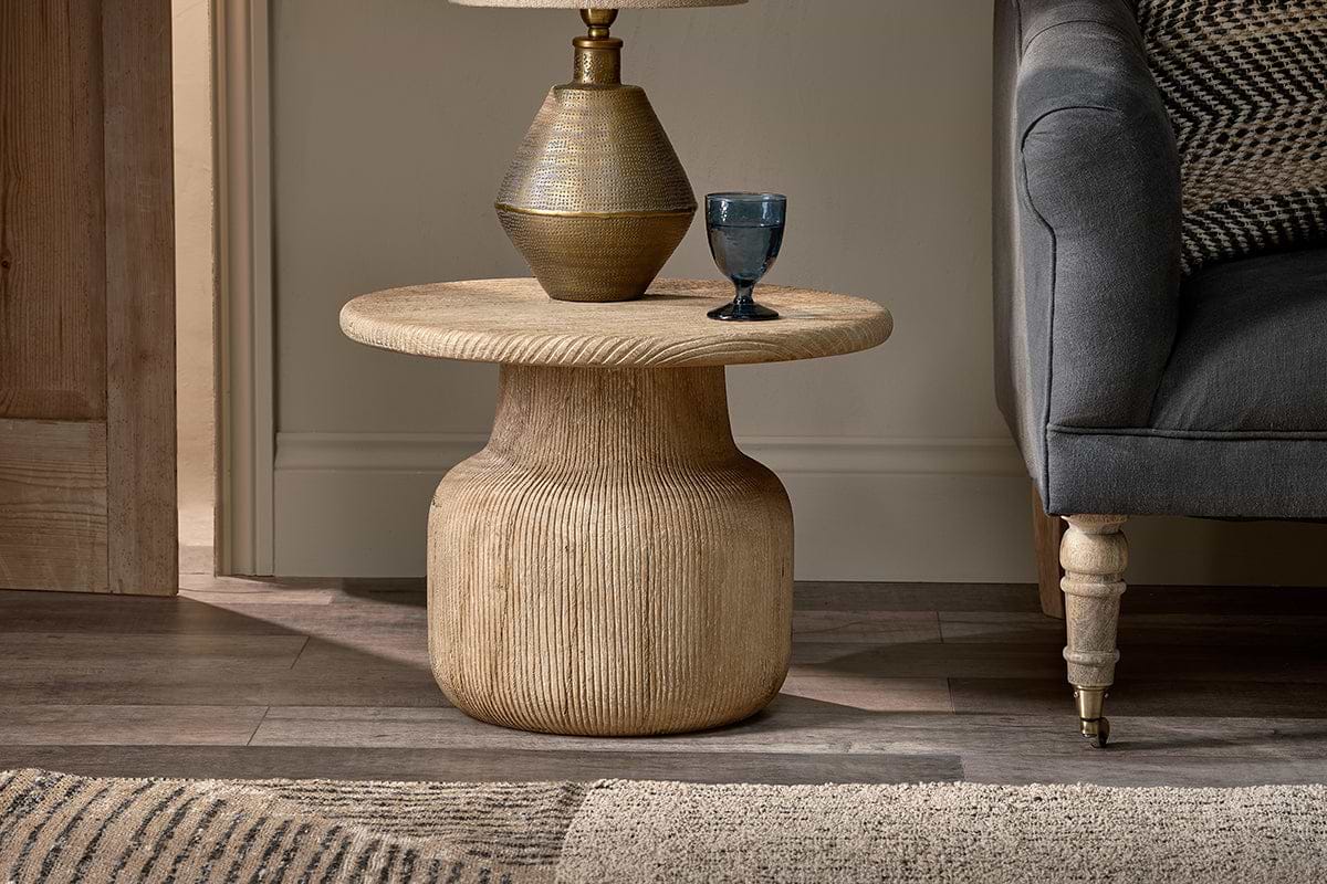 Vivan Grooved Wood Side Table-TABLES-Nkuku