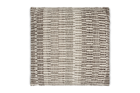 The Aahna Wool Cushion Cover by nkuku features a textured, woven design in charcoal, made from wool and recycled polyester with abstract horizontal and vertical lines for a stylish, striped look.