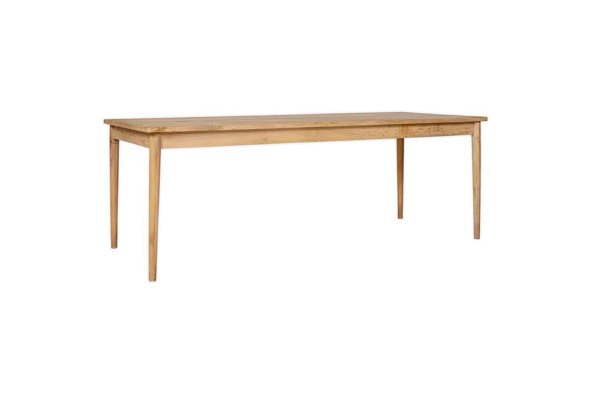 The Anbu Mango Dining Table - Natural by nkuku features a rectangular mango wood design with a smooth top and four tapered legs, from the Anbu collection, displayed on a white background.