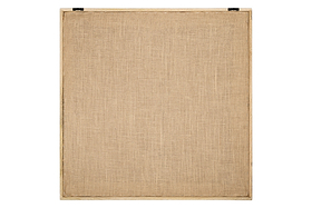 The Bawal Wall Art - Cross - Natural by nkuku features a rectangular, rough beige linen canvas in a sustainable mango wood frame. Two black clips top the blank canvas, inviting transformation into pastel art against a white background.