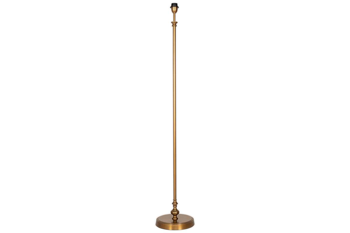 The nkuku Ehadi Antique Floor Lamp features an antique brass pole and a sleek black shade, offering modern elegance to any room.