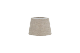 The Embaata Linen Lampshade - Natural by nkuku features a beige textured linen in a simple, tapered cylindrical design, shot against a white background—perfect for adding cozy bedroom lighting.