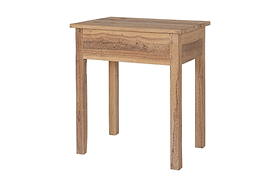 The Iya Reclaimed Wood Bedside Table by nkuku features a chunky, rectangular design with four straight legs and a natural finish, adding functional style to any bedroom. Displayed against a white background.