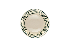 The Juniper Drop Cereal Bowl by nkuku features a cream ceramic finish with a green drop pattern around the rim, perfect for everyday use and shown from above on a white background.