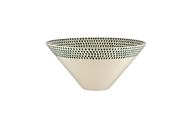 The nkuku Juniper Drop Serving Bowl in Cream & Juniper (Medium) features a decorative pattern, making it a stylish centrepiece for your table.