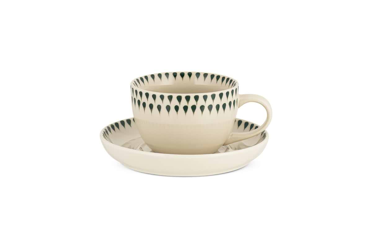 Juniper Drop Cup & Saucer - Cream & Juniper-TABLEWARE-Nkuku