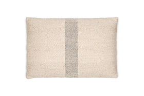 The Kallu Wool & Cotton Cushion Cover - Natural by nkuku features a white base with a sleek black stripe, adding a neutral touch to your space.