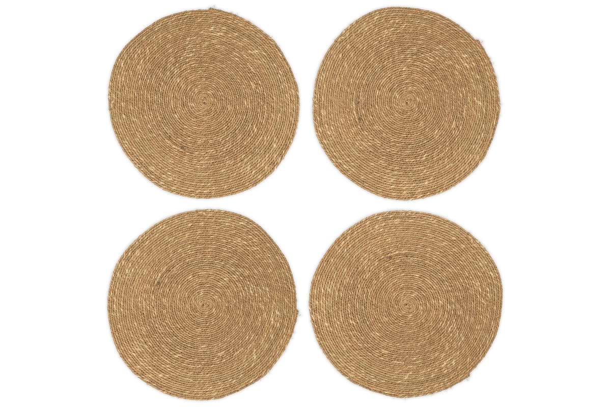 The nkuku Keso Woven Placemats in brown come as a set of 4, featuring a handwoven design—an ideal minimalist addition to your tableware collection.