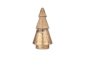 The Konara Glass Tree - Gold Crackle by nkuku is a metallic, gold-colored accent with three conical tiers and a cracked vintage finish, adding antique charm to your festive decor.