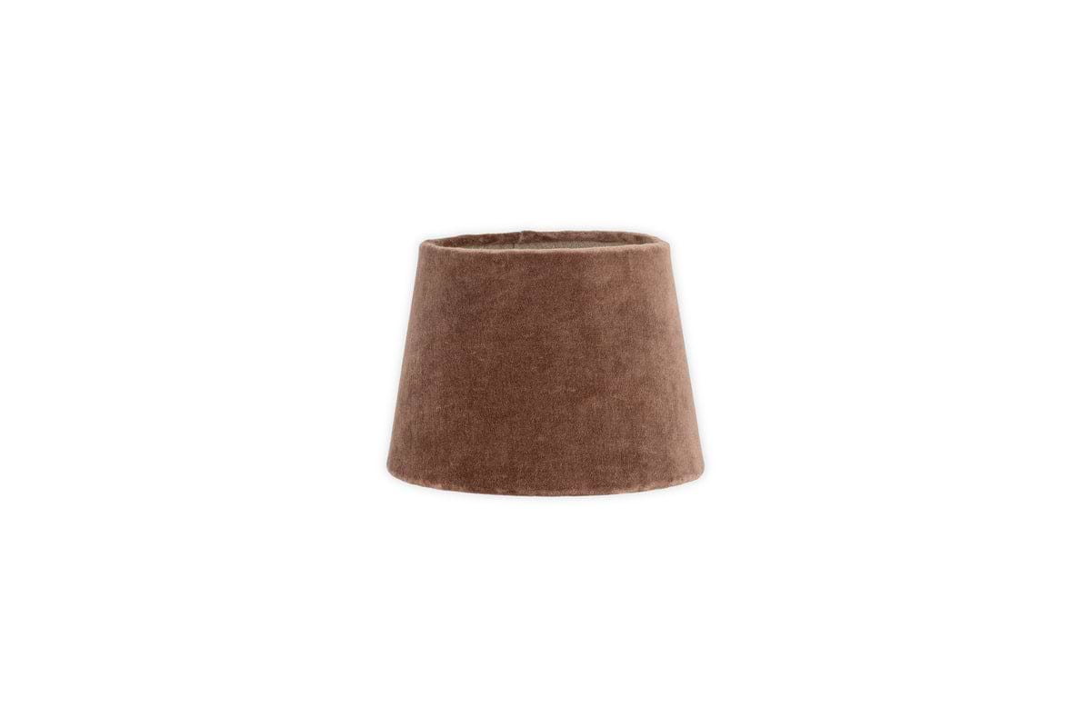 The Mendai Velvet & Linen Lampshade - Mocha by nkuku features a cone shape and soft, textured velvet and linen fabric in brown, shown against a white background.