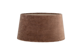 The nkuku Mendai Velvet & Linen Lampshade in mocha features a tapered cylindrical shape, shown against a white background, and brings elegance to any neutral lampshade collection.