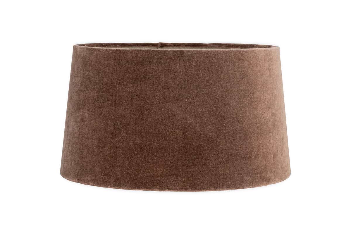 The Mendai Velvet & Linen Lampshade - Mocha by nkuku features a soft, brown velvet finish and a gently tapered cylindrical shape, shown against a plain white background.