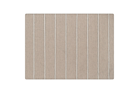 Square beige rug featuring thin vertical white stripes—ideal for pairing with nkukus Mora Hemp & Cotton Housewife Pillowcases in Stone Grey to achieve a calm, cohesive aesthetic.