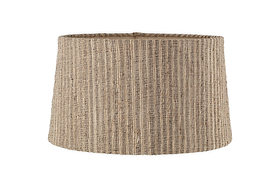 The nkuku Nadee Banana Leaf Lampshade features a cylindrical shape and woven texture in natural light brown tones, offering a timeless style. Shown against a plain white background.