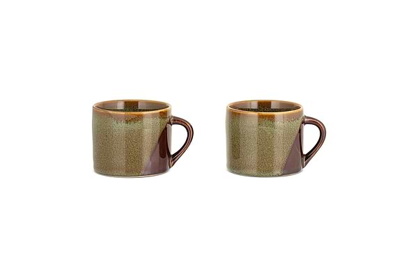 The Naav Mugs - Blue - Small (Set of 2) by nkuku, featuring handles and a unique blue glaze, are placed side by side on a white background.