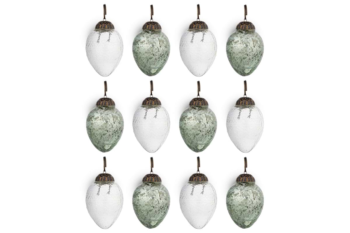 Enia Mini Hanging Egg Decoration - Antique Teal & Clear - (Set of 12)-DECORATIVE ACCESSORIES-Nkuku