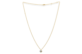 The Marai Labradorite Necklace by nkuku features a delicate gold chain with a round grayish-blue labradorite pendant. The fine, adjustable chain makes it a perfect jewelry gift, shown on a white background.
