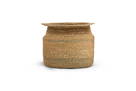 The nkuku Rana Tall Basket - Natural & Moss is a handwoven seagrass storage basket with a wide, flat rim and cylindrical body, featuring subtle natural and moss color variations, set against a white background with a soft shadow.