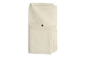The Cela Hemp & Cotton Duvet Cover - Natural by nkuku, in off-white with a brown button flap, is neatly displayed on a white background, highlighting its soft, linen-like texture and minimalist design with smooth edges.