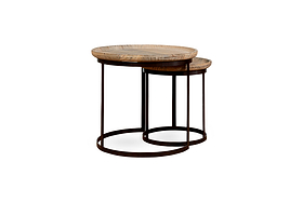 Nisha Carved Reclaimed Wood & Iron Nesting Side Tables - Natural - (Set of 2)