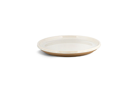 The Edo Side Plate - Terracotta by nkuku features a shallow, round stoneware design with a glossy white interior and matte, unglazed light brown base—minimalist tableware from the Edo collection, shown on a white background with a soft shadow.